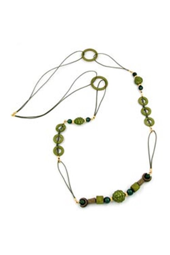 NECKLACE BEADS GREEN SHINY OLIVE 110CM