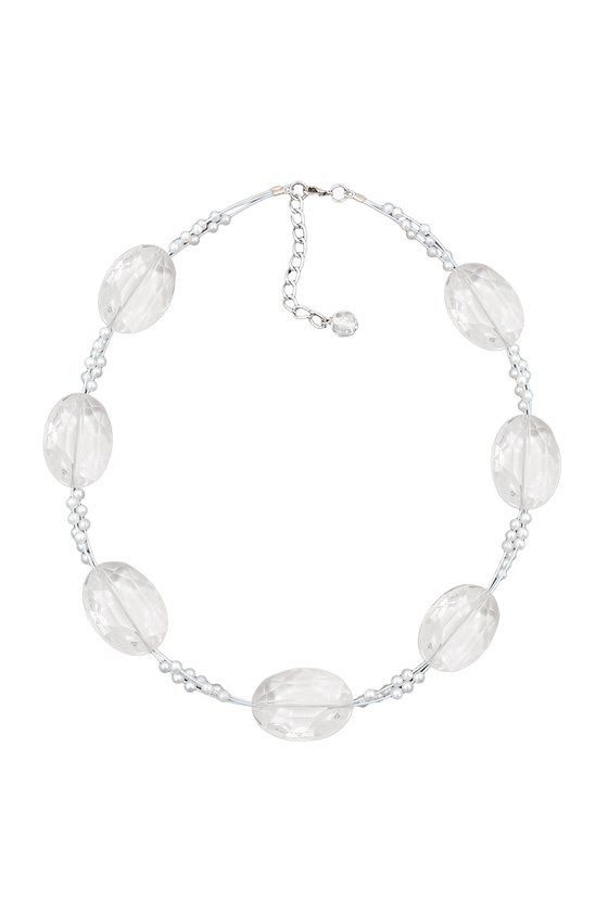 NECKLACE LARGE FACETED PLASTIC BEADS TRANSPARENT TINY BEADS PEARLY WHITE