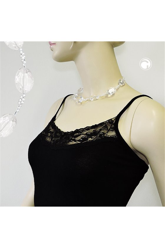 NECKLACE LARGE FACETED PLASTIC BEADS TRANSPARENT TINY BEADS PEARLY WHITE