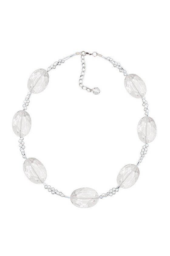 NECKLACE LARGE FACETED PLASTIC BEADS TRANSPARENT TINY BEADS PEARLY WHITE
