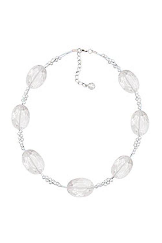 NECKLACE LARGE FACETED PLASTIC BEADS TRANSPARENT TINY BEADS PEARLY WHITE