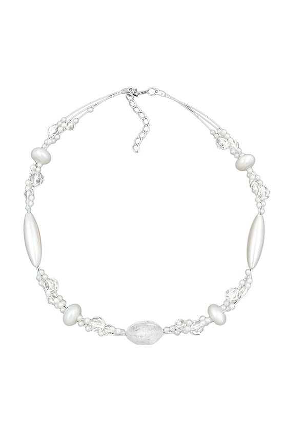 NECKLACE KROKO BEADS WHITE FROSTED AND PEARLY WHITE BEADS