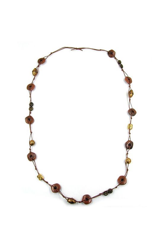 NECKLACE KNOTTED BROWN-GOLD-TONE 100CM
