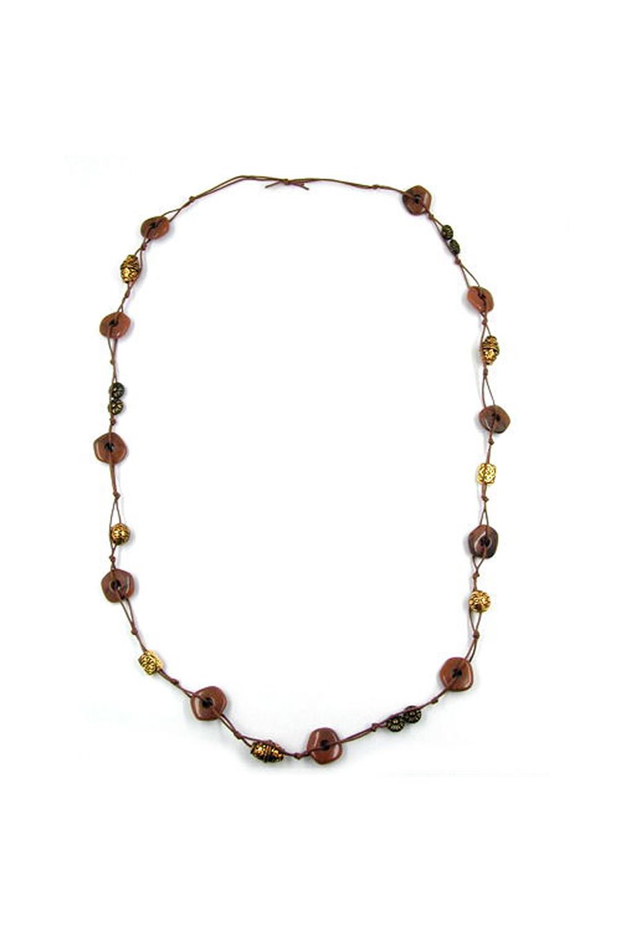 NECKLACE KNOTTED BROWN-GOLD-TONE 100CM