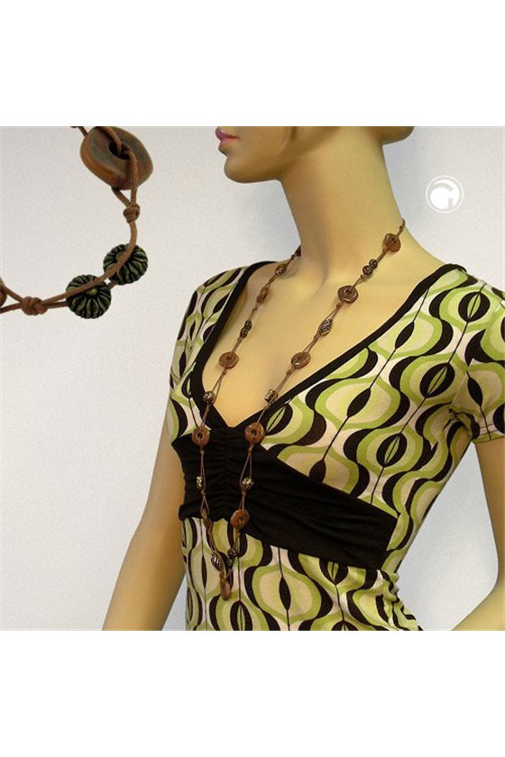 NECKLACE KNOTTED BROWN-GOLD-TONE 100CM