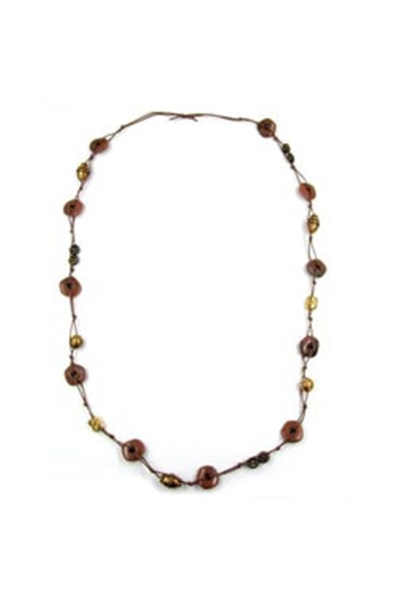 NECKLACE KNOTTED BROWN-GOLD-TONE 100CM