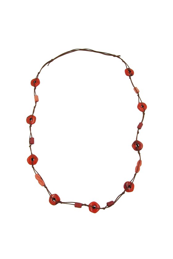 NECKLACE KNOTTED RINGS RED/ BROWN