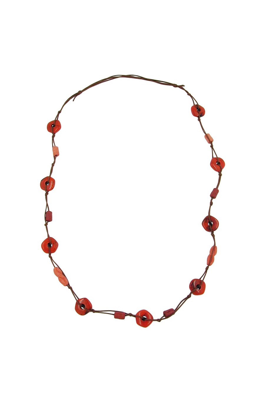 NECKLACE KNOTTED RINGS RED/ BROWN