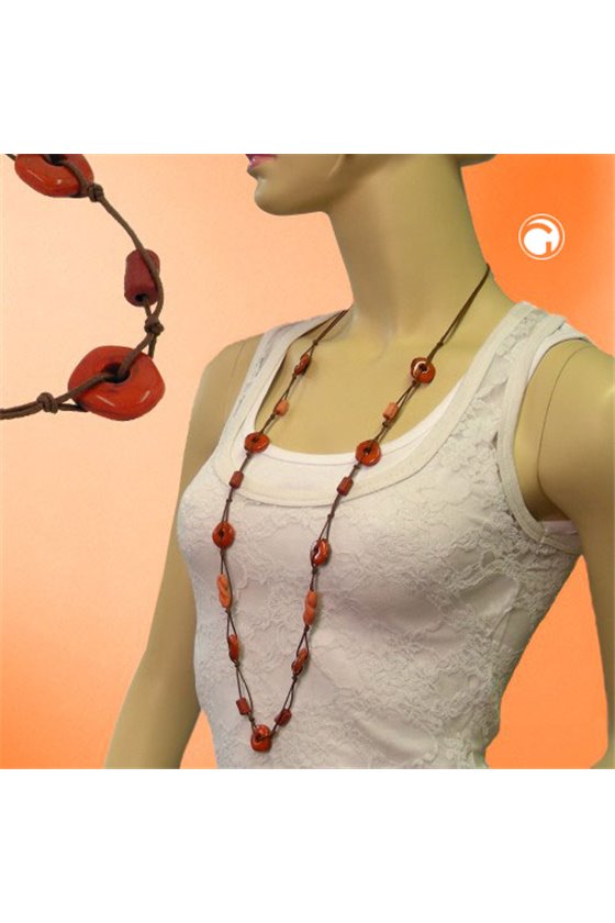 NECKLACE KNOTTED RINGS RED/ BROWN