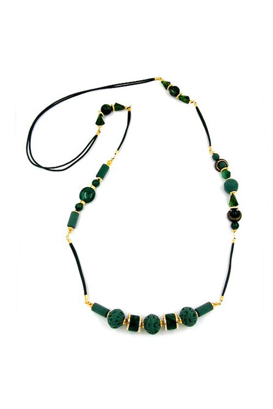 NECKLACE BEADS DARK-GREEN MATTE 100CM