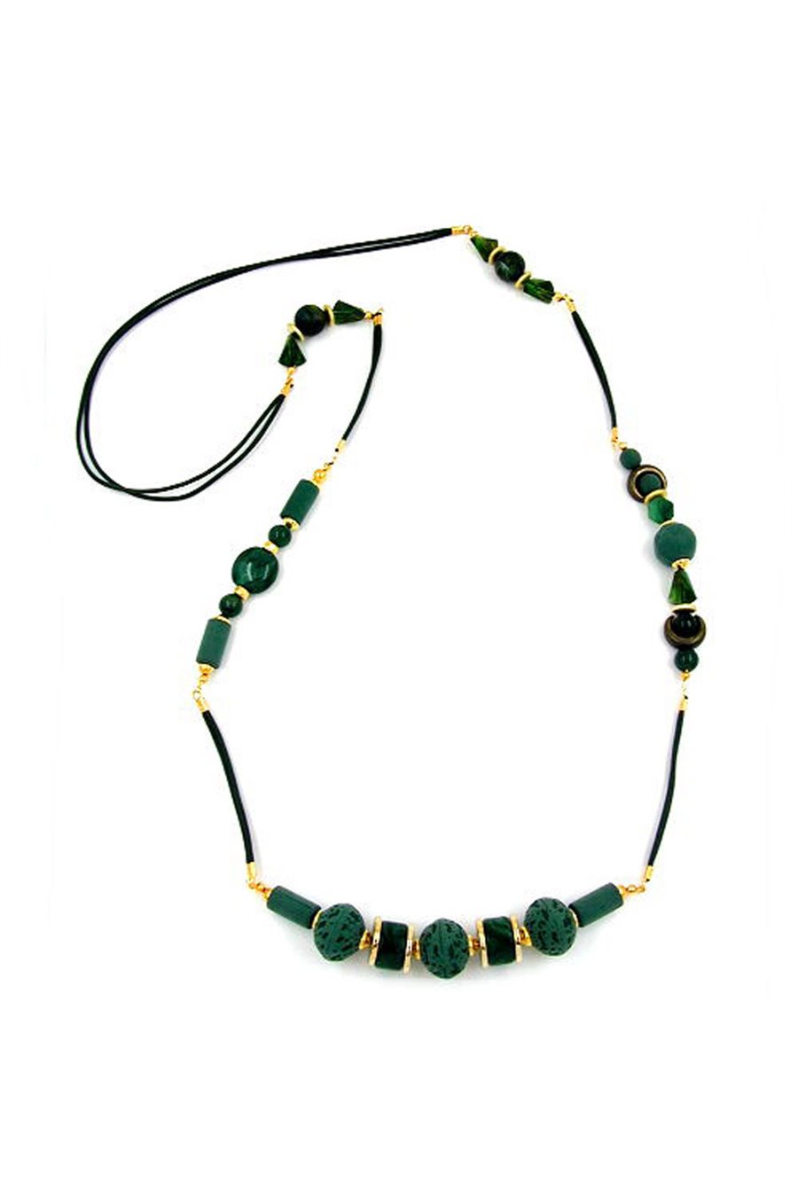NECKLACE BEADS DARK-GREEN MATTE 100CM
