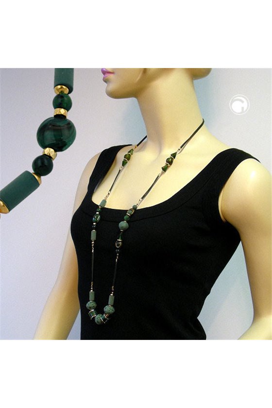 NECKLACE BEADS DARK-GREEN MATTE 100CM