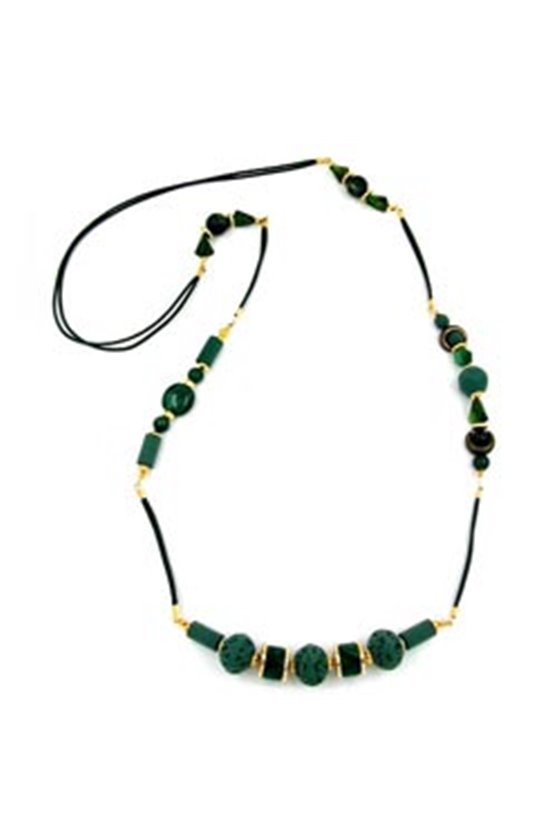 NECKLACE BEADS DARK-GREEN MATTE 100CM