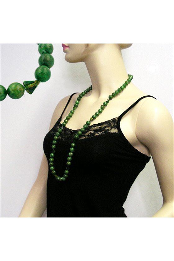 NECKLACE BEADS 12MM GREEN/ GOLD
