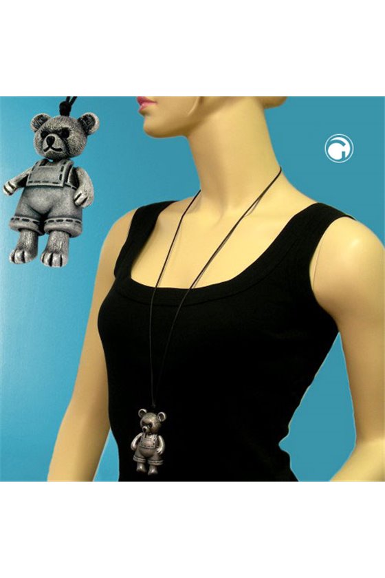 NECKLACE BEAR ANTIQUE-SILVER 90CM