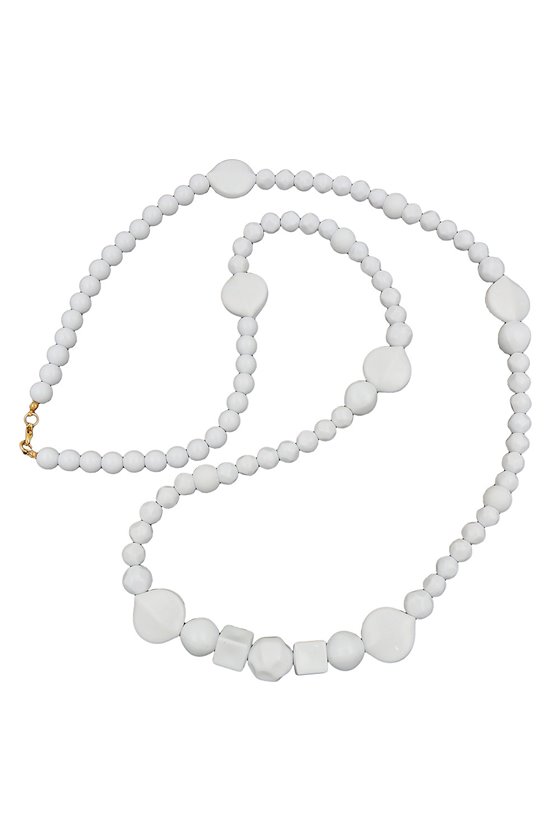 NECKLACE BEADS WHITE GLOSSY PEARL WHITE LEAF