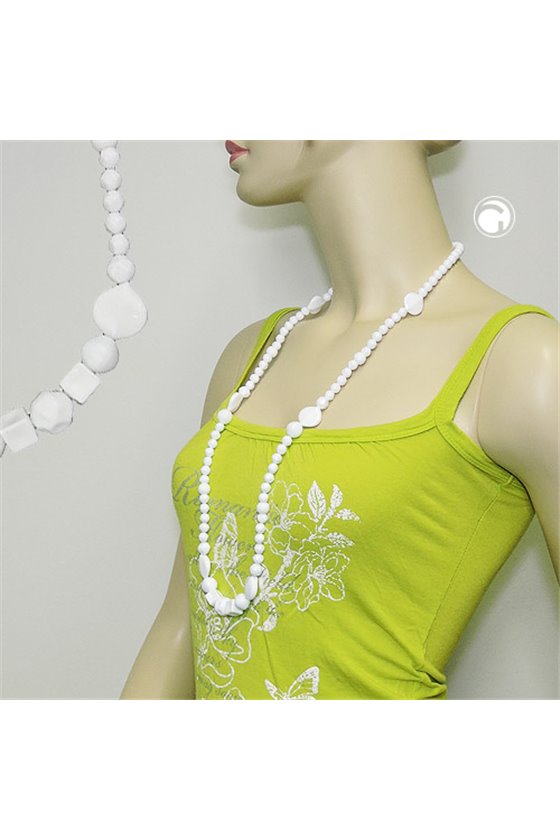 NECKLACE BEADS WHITE GLOSSY PEARL WHITE LEAF