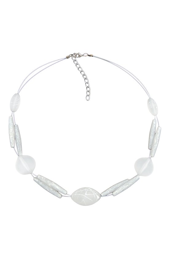 NECKLACE WHITE FROSTED BEADS ON WHITE-COATED FLEXIBLE WIRE