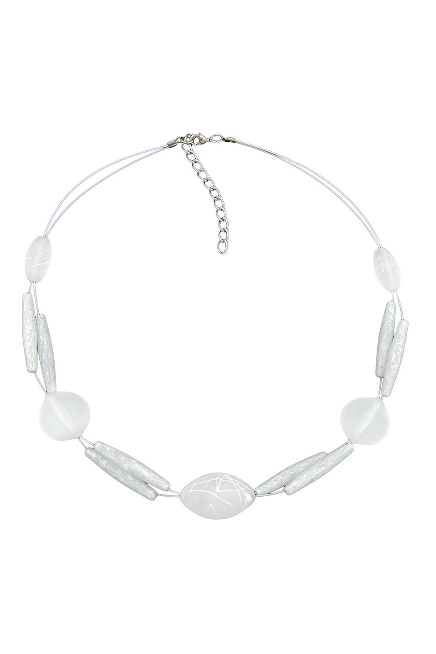 NECKLACE WHITE FROSTED BEADS ON WHITE-COATED FLEXIBLE WIRE