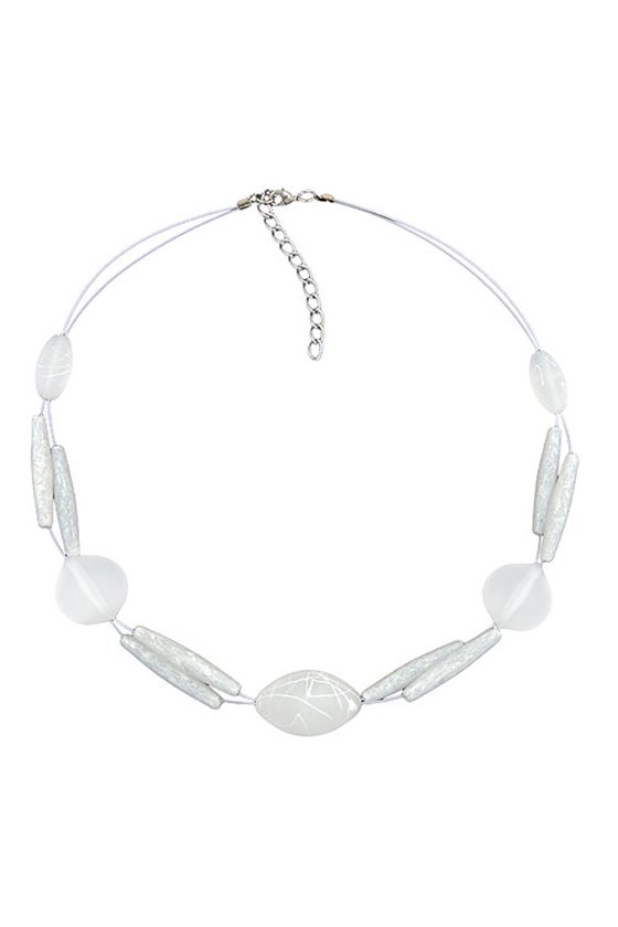 NECKLACE WHITE FROSTED BEADS ON WHITE-COATED FLEXIBLE WIRE