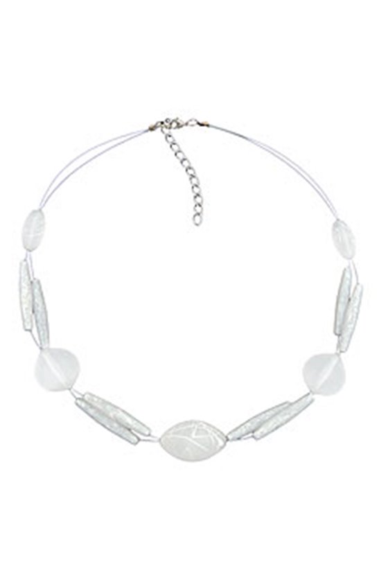 NECKLACE WHITE FROSTED BEADS ON WHITE-COATED FLEXIBLE WIRE