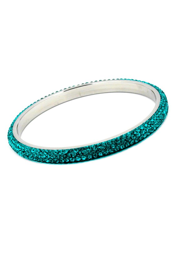 BANGLE 4 ROW GLASS CRYSTALS TURQUOISE