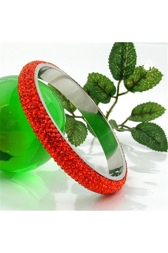 BANGLE 6 ROW GLASS CRYSTALS ORANGE