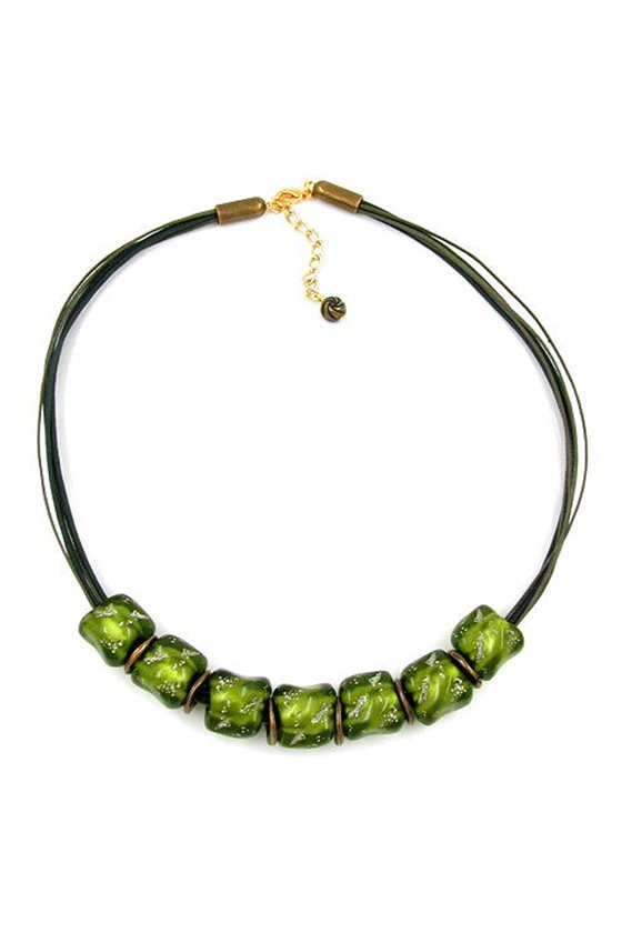 NECKLACE STONE BEAD GREEN-TRANSPARENT 50CM