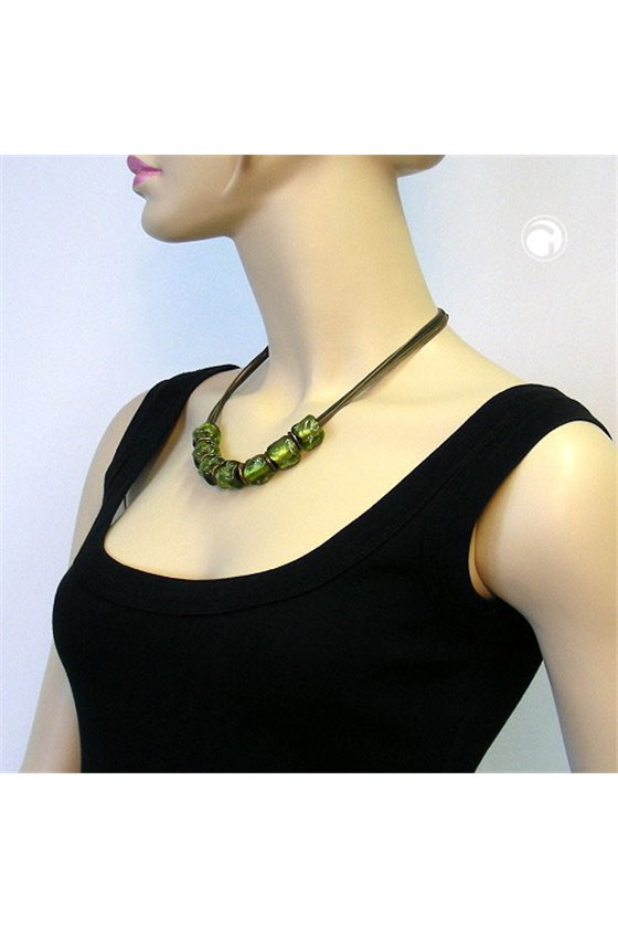 NECKLACE STONE BEAD GREEN-TRANSPARENT 50CM