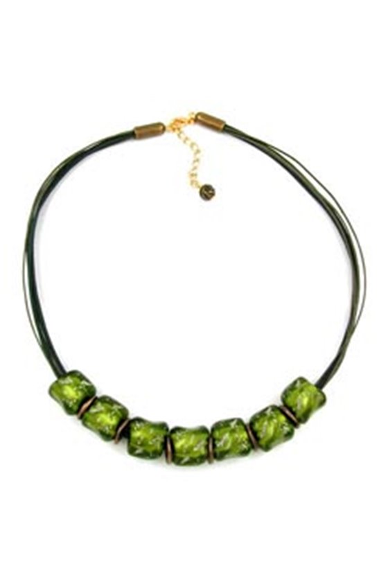 NECKLACE STONE BEAD GREEN-TRANSPARENT 50CM