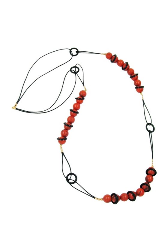 NECKLACE BEADS RED/ BLACK