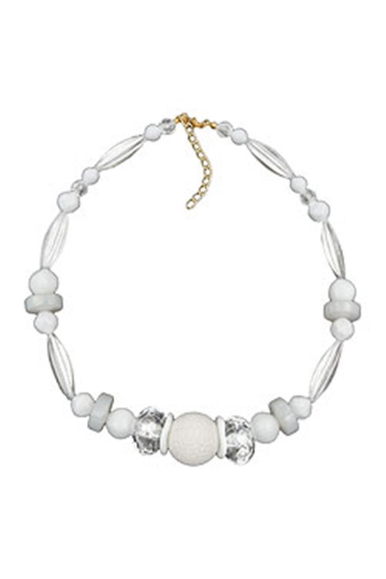 NECKLACE HONEYCOMB BEAD WHITE BEADS WHITE & TRANSPARENT