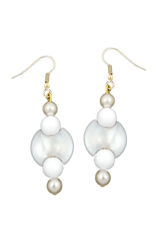 HOOK EARRINGS BEADS WHITE PEARL WHITE GOLD COLOURED