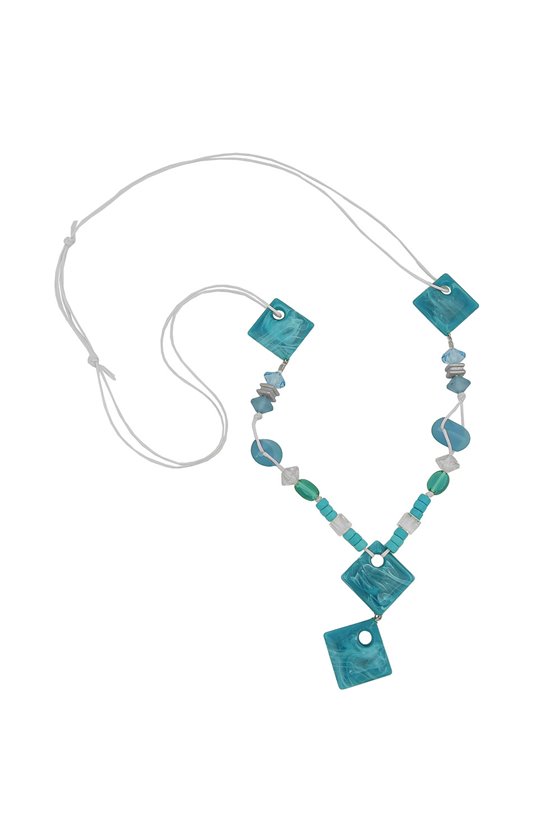 NECKLACE 4X TURQUOIS SQUARE BEADS CORD WHITE