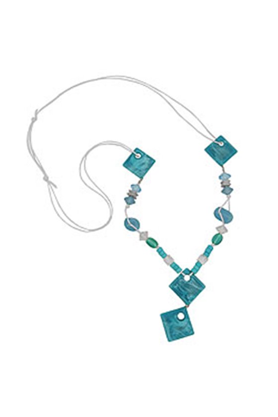NECKLACE 4X TURQUOIS SQUARE BEADS CORD WHITE