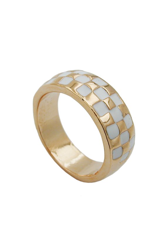 RING WHITE ENAMELED RED GOLD PLATED