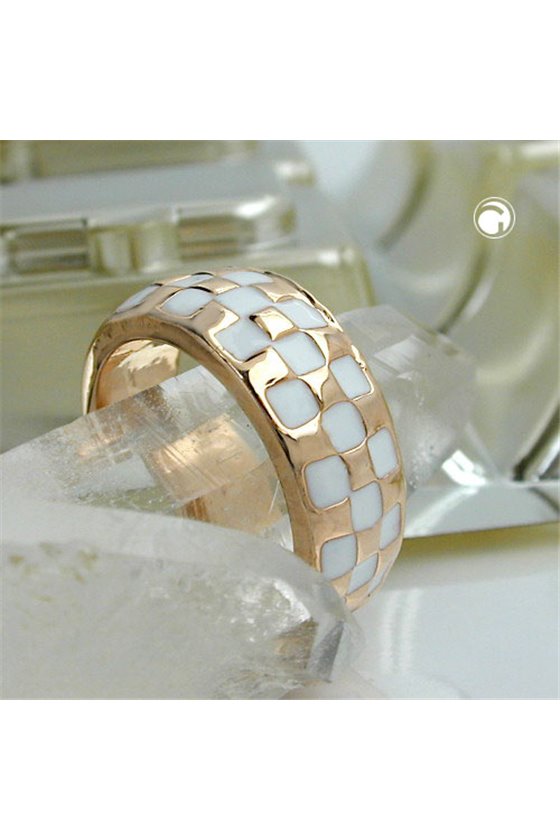 RING WHITE ENAMELED RED GOLD PLATED