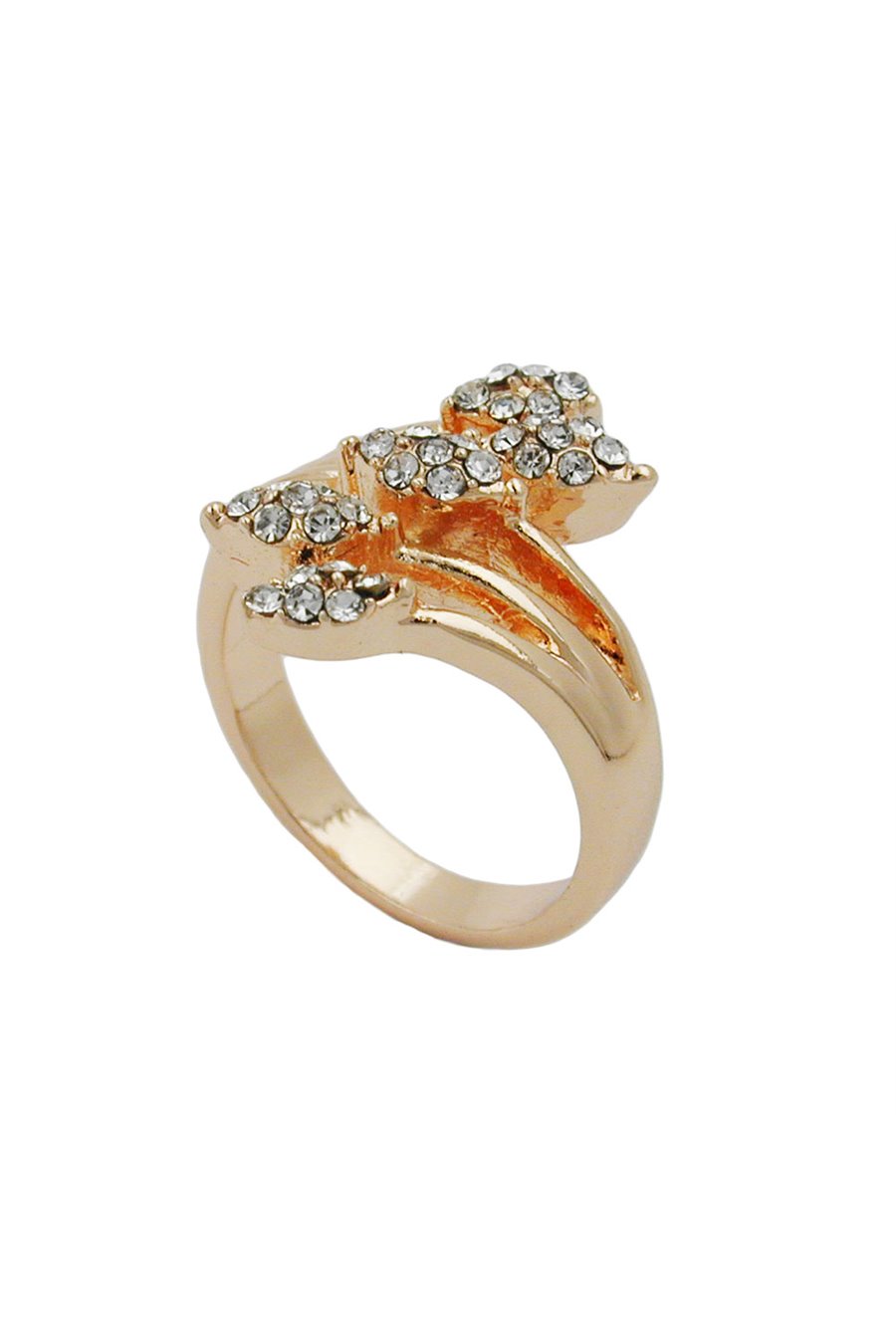 RING WHITE GLASS CRYSTALS RED GOLD PLATED