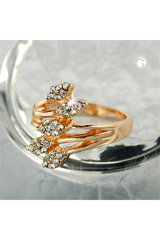 RING WHITE GLASS CRYSTALS RED GOLD PLATED