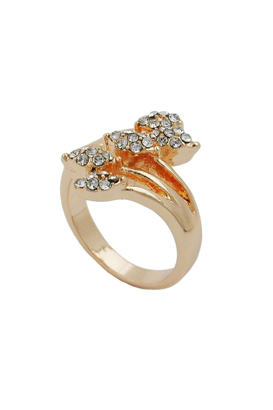 RING WHITE GLASS CRYSTALS RED GOLD PLATED