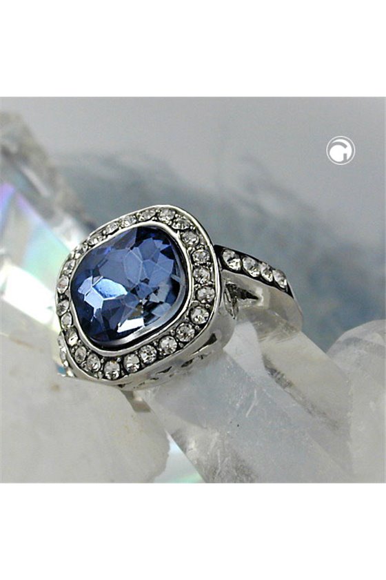 RING LARGE BLUE TRANSPARENT GLASS CRYSTALS