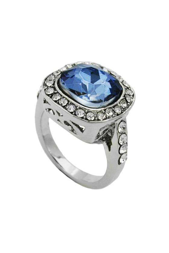 RING LARGE BLUE TRANSPARENT GLASS-STONE