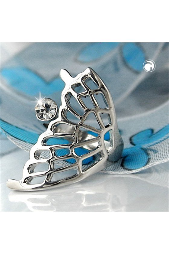 RING BUTTERFLY WING GLASS CRYSTAL RHODIUM PLATED
