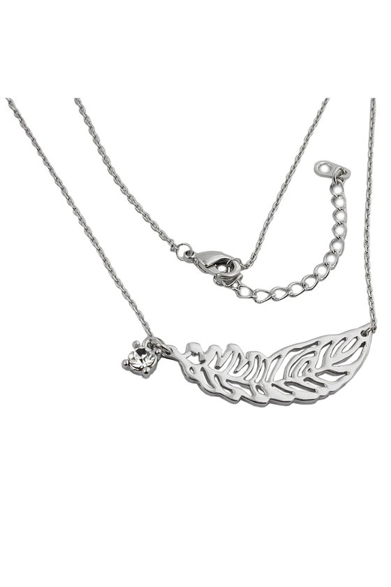 NECKLACE LEAF/ FEATHER PENDANT WHITE GOLD COLOURED