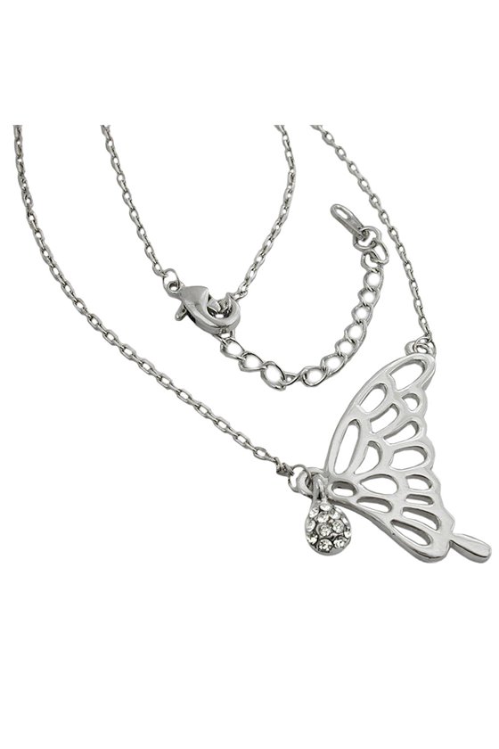 NECKLACE PENDANT BUTTERFLY WING WHITE GOLD COLOURED