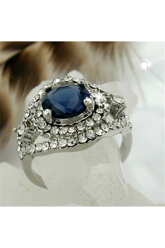 RING BLUE TRANSPARENT GLASS STONE