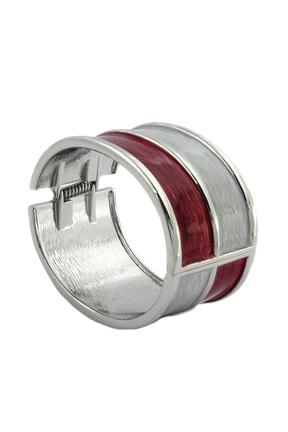 HINGED BANGLE RED GREY ENAMELED