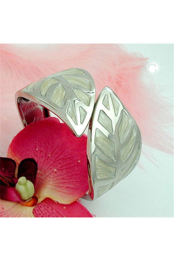 HINGED BANGLE LEAF ENAMEL WHITE GREY
