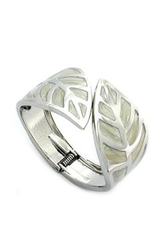 HINGED BANGLE LEAF ENAMEL WHITE GREY