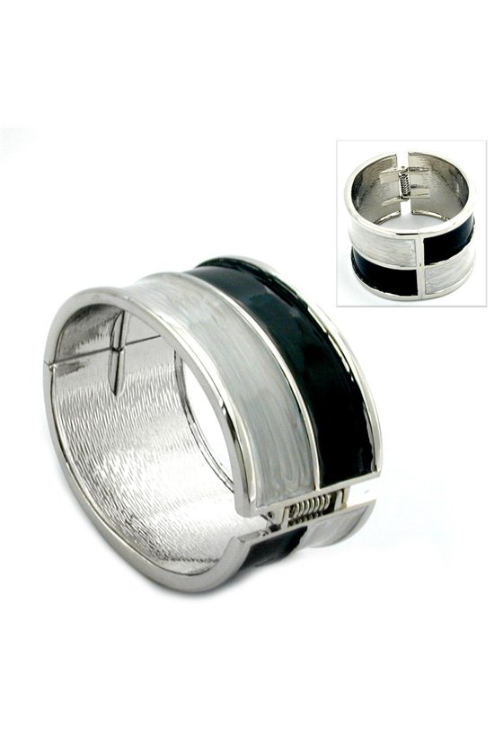 HINGED BANGLE BLACK GREY ENAMELED